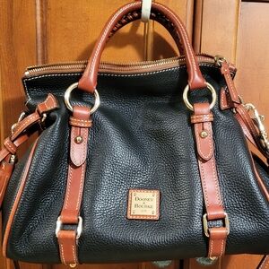 Dooney & Bourke Black and Brown Structured Leather Satchel